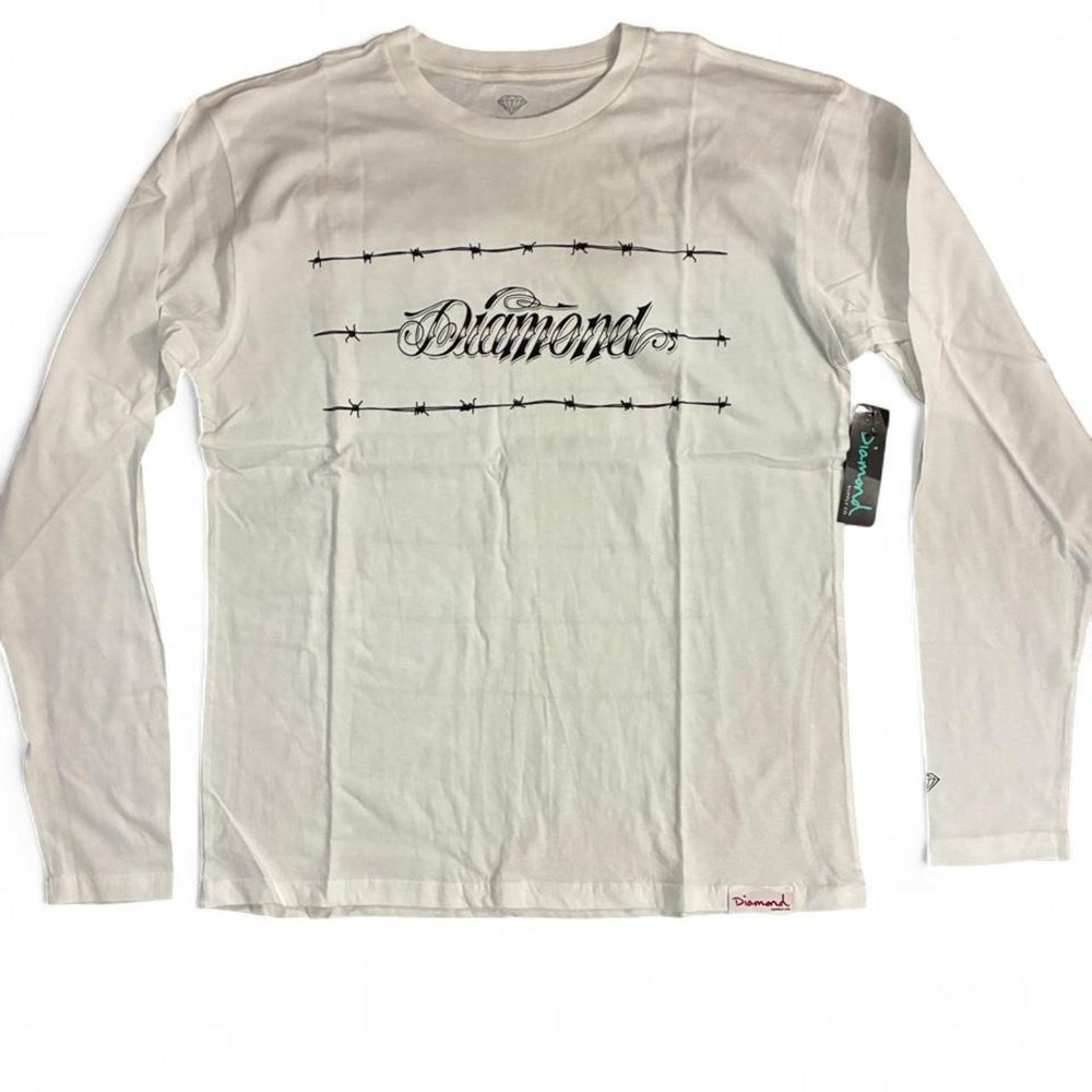 NWT Diamond Supply Co. white cotton long sleeve barbwire graphic shirt